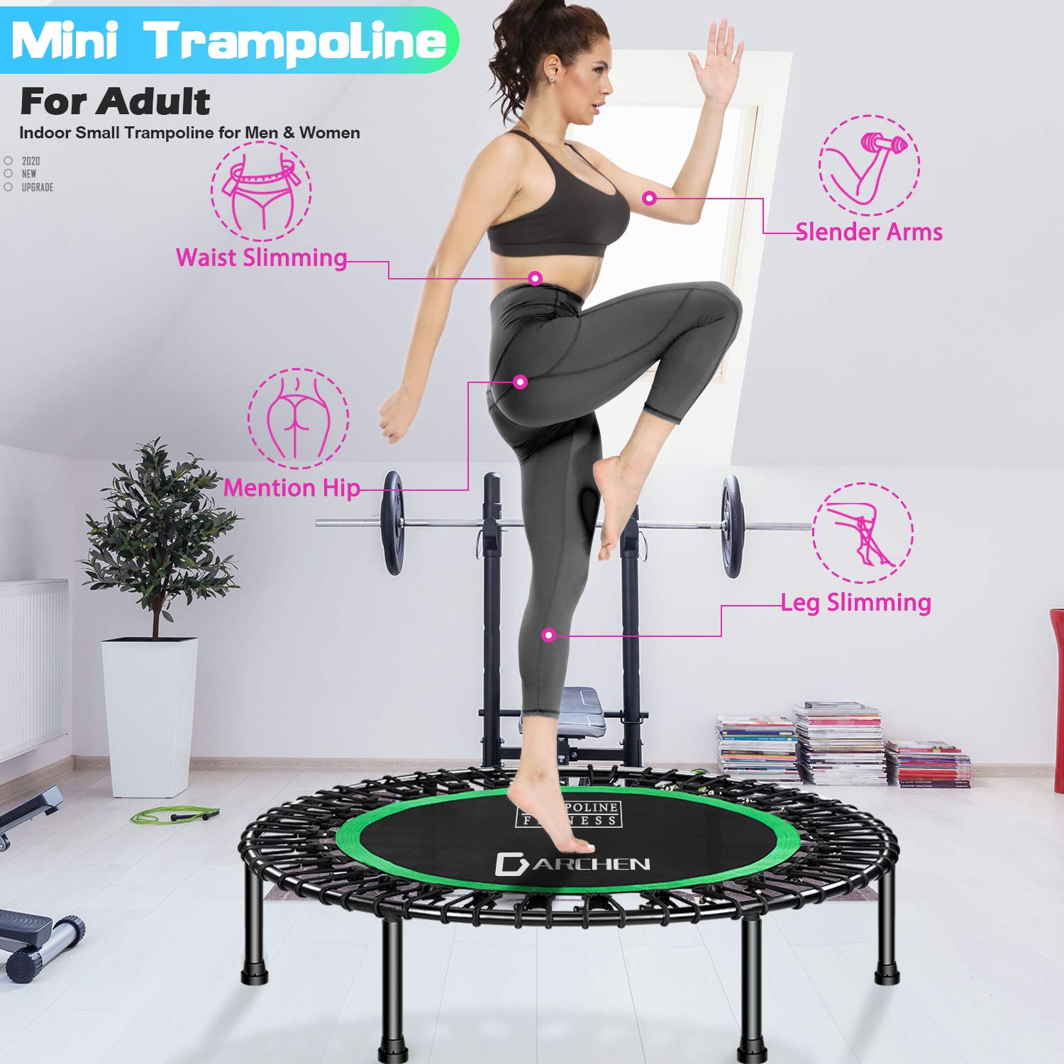 DARCHEN 450 lbs Mini Trampoline for Adults, Indoor Small Rebounder
