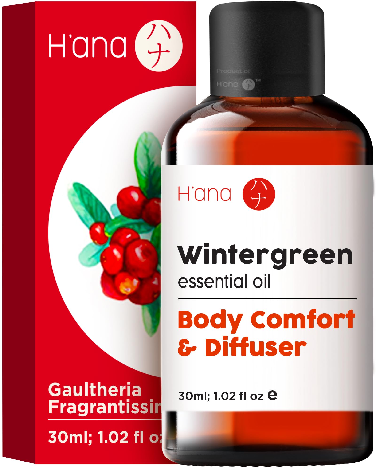 H’ana Wintergreen Essential Oil - 100% Pure Wintergreen Oil for Body, Aromatherapy, Diffuser - with a Refreshing Crisp and Woodsy Scent (30ml)