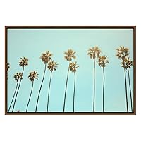 SIGNWIN Framed Canvas Wall Art A Road of Palm Trees in a Hazy Blue Sky Coastal Ocean Photography Modern Art Panoramic Relax/Calm for Living Room, Bedroom, Office - 16