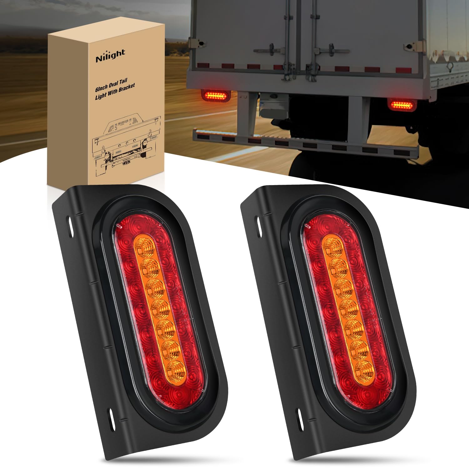 Nilight 6 Inch Oval Trailer Tail Light 2 PCS Red