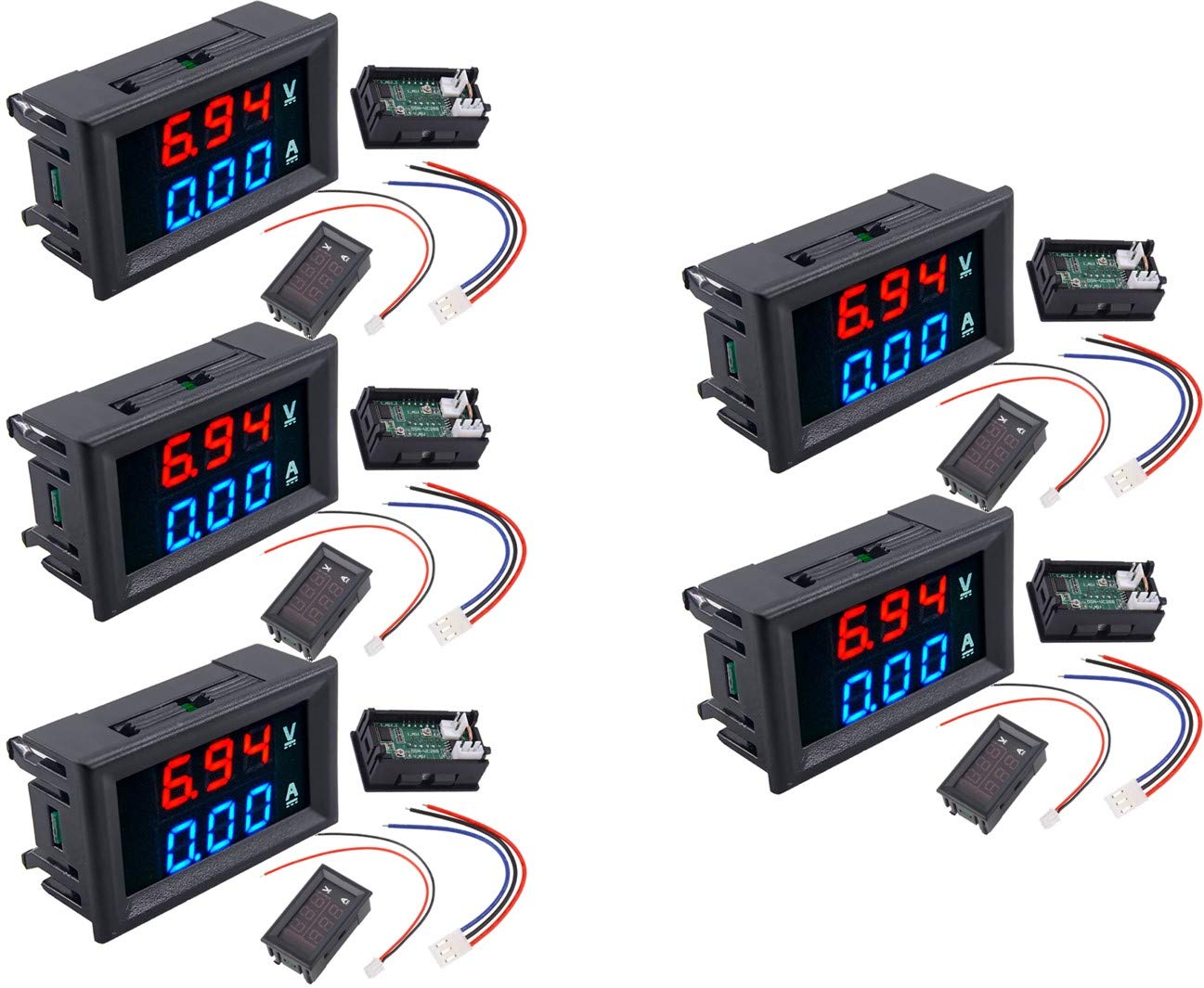 5pcs DC voltmeter ammeter Blue 100V 10A + LED red digital voltmeter double amplifier caliber