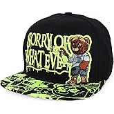 Trendy Apparel Shop Cotton Structured Bear Embroidered Flat Bill Snapback Cap