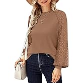 MIHOLL Women's Long Sleeve Tops Lace Casual Loose Blouses T Shirts