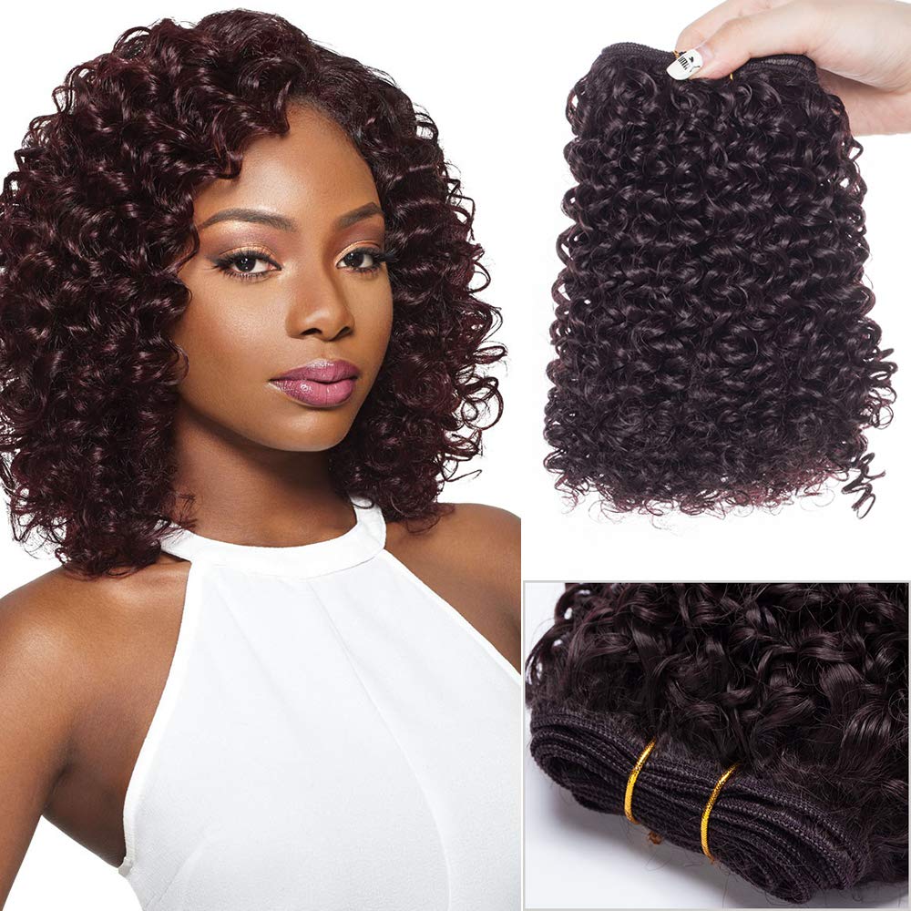 8" Inch Short Wavy Hair Bundles Crochet Hair Extensions Kinky Weave Synthetic Hairpiece Water Wave - Wine Red