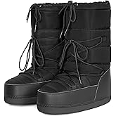 QLR Womens Winter Snow Boots Mid Calf Anti-Slip Boots with Warm Lining Lace-up Outdoor Shoes