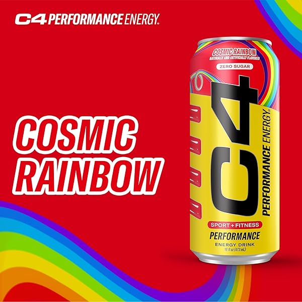 C4 PERFORMANCE ENERGY DRINK COSMIC RAINBOW, ZERO SUGAR CARBONATED PREWORKOUT ENERGY, 200MG CAFFEINE WITH BETA ALANINE, 16 FL OZ (12 PACK), PACKAGING MAY VARY