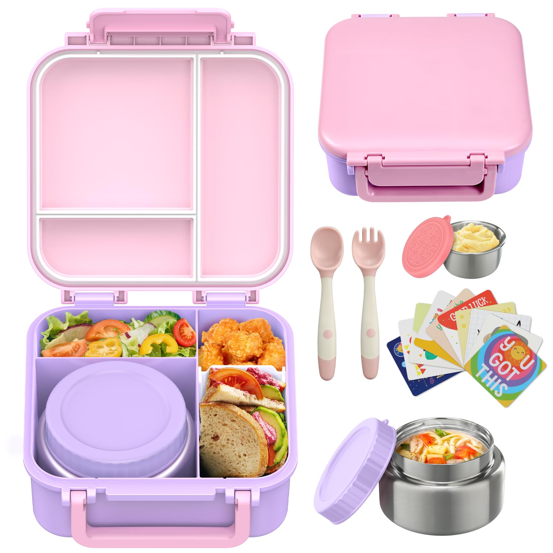 Photo 1 of ***MISSING ONE CONTAINER-SELLING AS IS***Kids Bento Lunch Box Thermo Leakproof Lunch Food Containers 4 Compartment with Insulated Hot Food Jar for Kid Toddler Girls Boys to School Travel