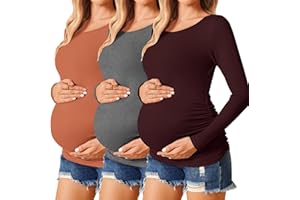 Ekouaer Womens Maternity Shirts Long Sleeve Pregnancy Tee Top Tunic Blouse 3 Packs Maternity Clothes