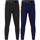 Roadbox Boys Thermal Pants, 2 Pack Kids Fleece Lined Leggings, Youth Sports Baseball Hockey Compression Tights Cold Weather