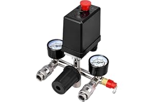 Uddick Air Compressor Pressure Control Switch with Gauge Regulator Control Valve,Manifold Regulator Air Compressor Parts,Pressure Switch Assembly of Regulating Valve
