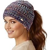 TOP-EX ChicPony™ Winter Hat for Women Fleece Lined 50% Merino Wool Beanie with Hidden Ponytail Hole & Detachable Faux Fur Pom
