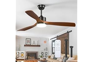 addlon 52 inch Ceiling Fans with Lights and Remote Control, Reversible, 3 Wood Blades, 6 Speeds, 3CCT Dimmable, Noiseless, Indoor/Outdoor Black Walnut Ceiling Fan for Bedroom Living Room Gazebo Patio