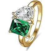 BONLAVIEGEM Toi Et Moi Ring 925 Sterling Silver Women Engagement Ring White Gold Plated 1.5ct 6x8mm Double Stone Ring Emerald & Pear Cut Cubic Zirconia Wedding Band Width Band 2mm Size 5-9