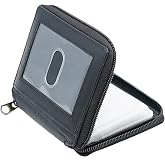 Men's Zipper Wallet with Picture Inserts, Cow Leather Zip Around Wallet | RFID Protection | 20 Card Sleeves | 6 Built-In Card Slots | Outside ID Window | Full Zip Closure