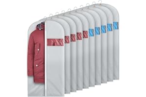 SHENEHSMP 10 Pack Garment Bags for Travel, 50'' Garment Bags for Hanging Clothes, Suit bag, Protector for Long Coat, Jacket, Sweater, Shirts