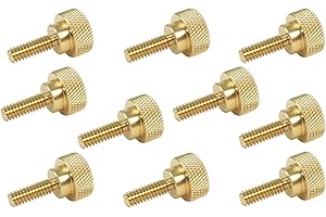 TAYTOOLS 10 Pack 1/4-20 x 3/4 Inch Threads Solid Brass Diamond Knurled Thumb Screws Knobs with Straight Shoulders Right-Hand Threads SAE Flat Tip Uncoated (1/4-20 x 3/4 inch Long Threads)