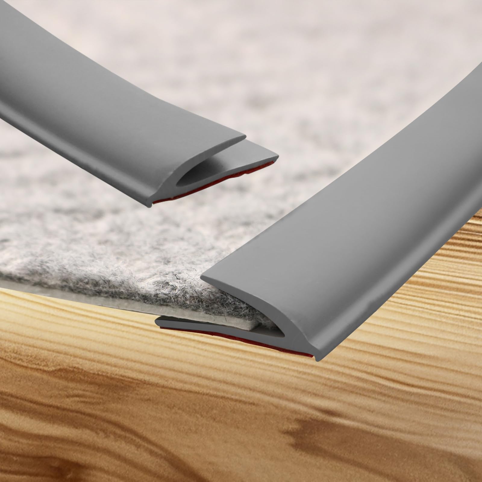 Photo 1 of [New Upgrade] Floor Transition Strip, Self Adhesive Rubber Rug Gripper Tape Carpet Edge Trim Strip, Wood Tile Laminate Transition Cover Doorway Gap for Threshold Height Less Than 6mm (Gray, 10ft)
