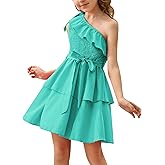 Danna Belle Girls Dress Tween One Shoulder Ruffle Tiered Layer Summer Party Dress Clothes Gifts Size 5-14