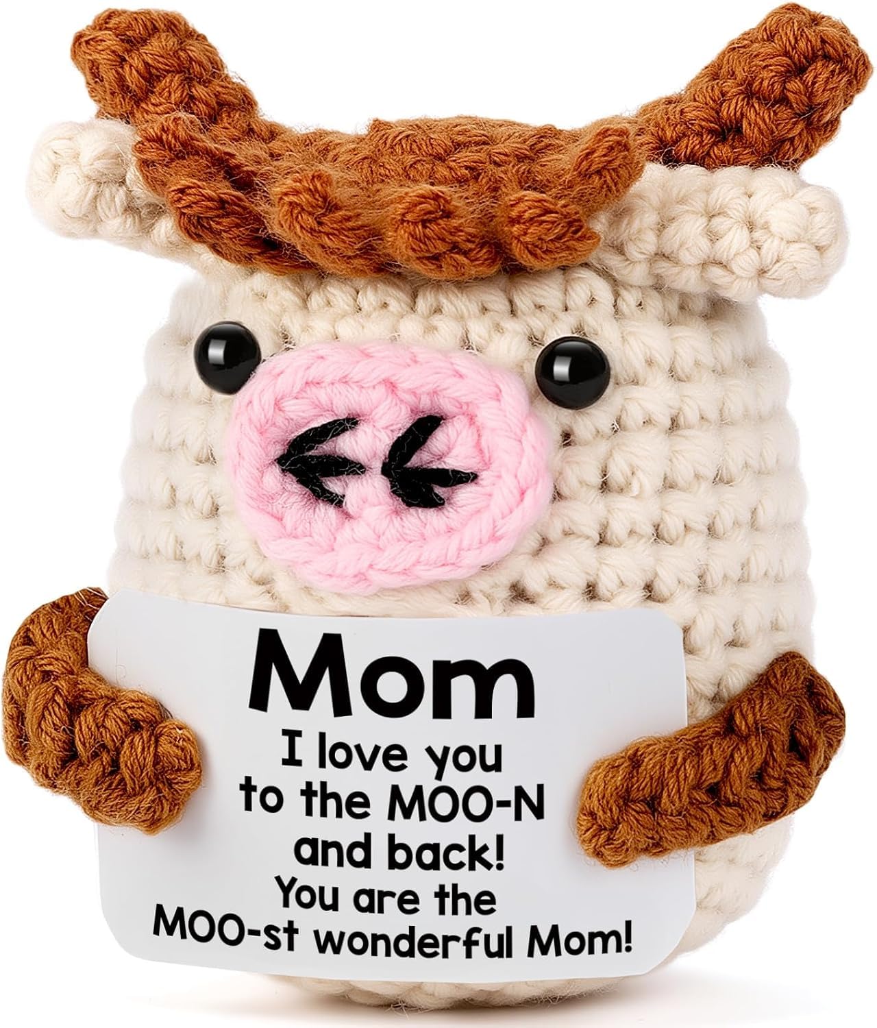 ALUNME Mum Gifts Mini Handmade Crochet Cow Birthday from Daughter for Mom Mama Mother in Law Bonus Step Mother Funny I Love You Present(mom 3) β image 1