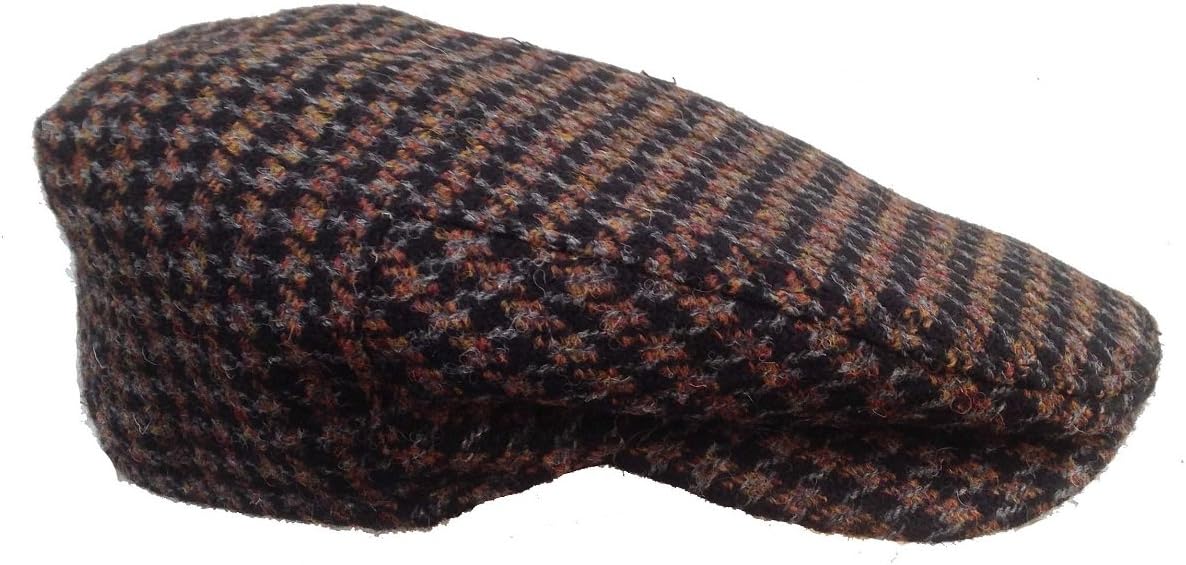 Mac Belford Cabbie Driver Cap - Black and Brown Houndstooth Tweed Made in USA