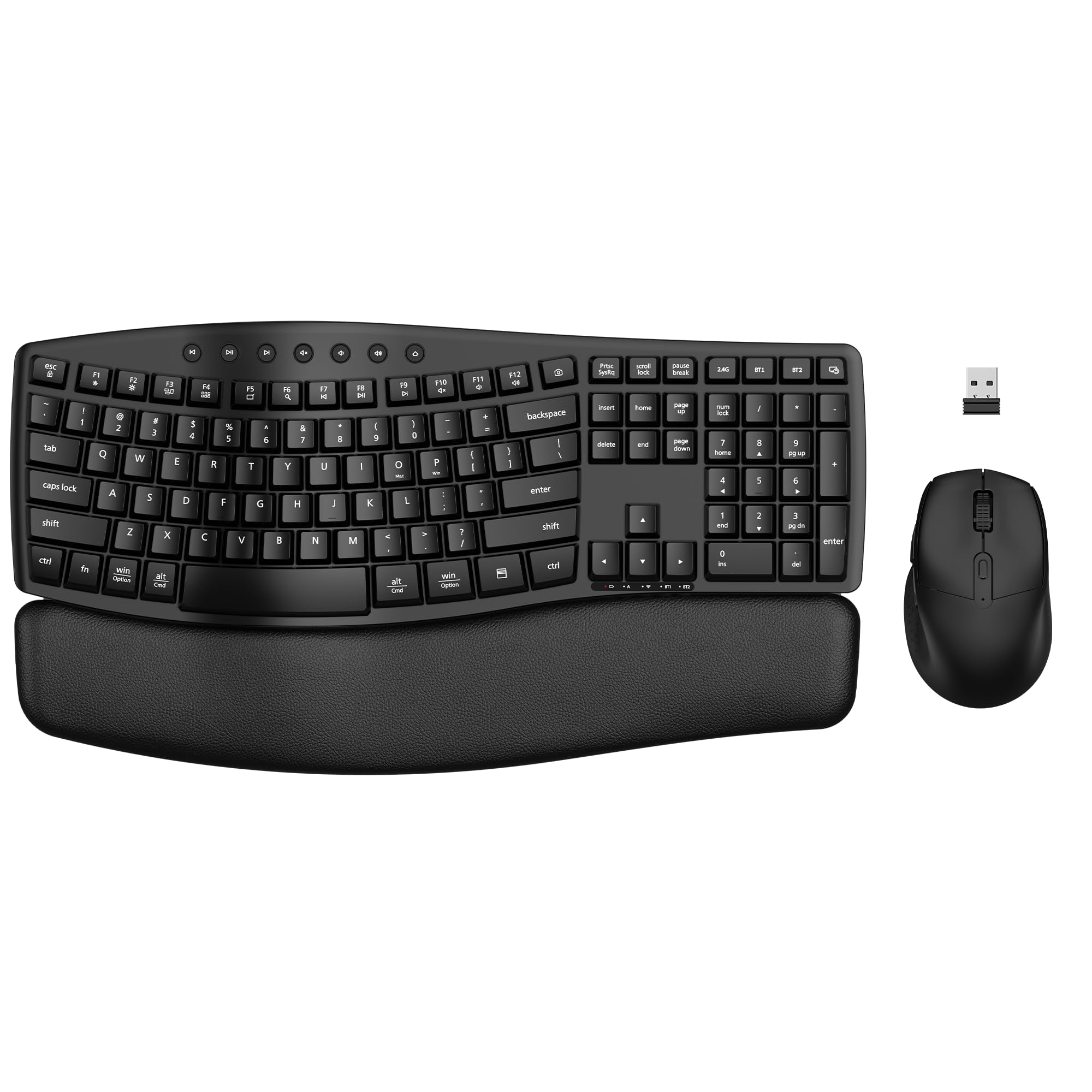 Photo 1 of Ergonomic Wireless Keyboard Mouse Combo, EDJO Bluetooth/2.4G Dual-Mode Connection, Soft Foam Wrist Rest, Silent Typing, Waves Key Design and 3-Level DPI Adjustable Wireless Mouse for Windows, Mac OS