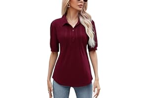 Micoson Womens Blouses Dressy Casual Short Sleeve Button Down Collared Polo Shirt Loose Tunic 2023 Summer Tops