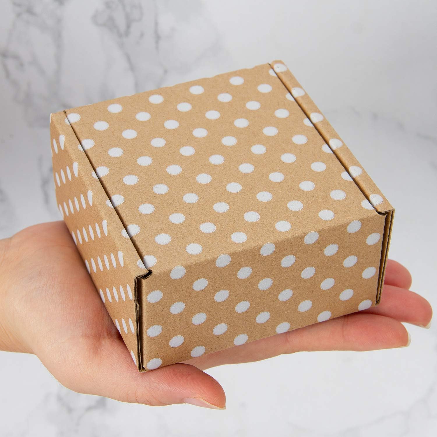 RUSPEPA Recyclable Corrugated Box Mailers - Kraft Cardboard Box White Polka Dot Printed Perfect for Shipping Small - 4 x 4 x 2 Inch - 25 Pack : Office Products