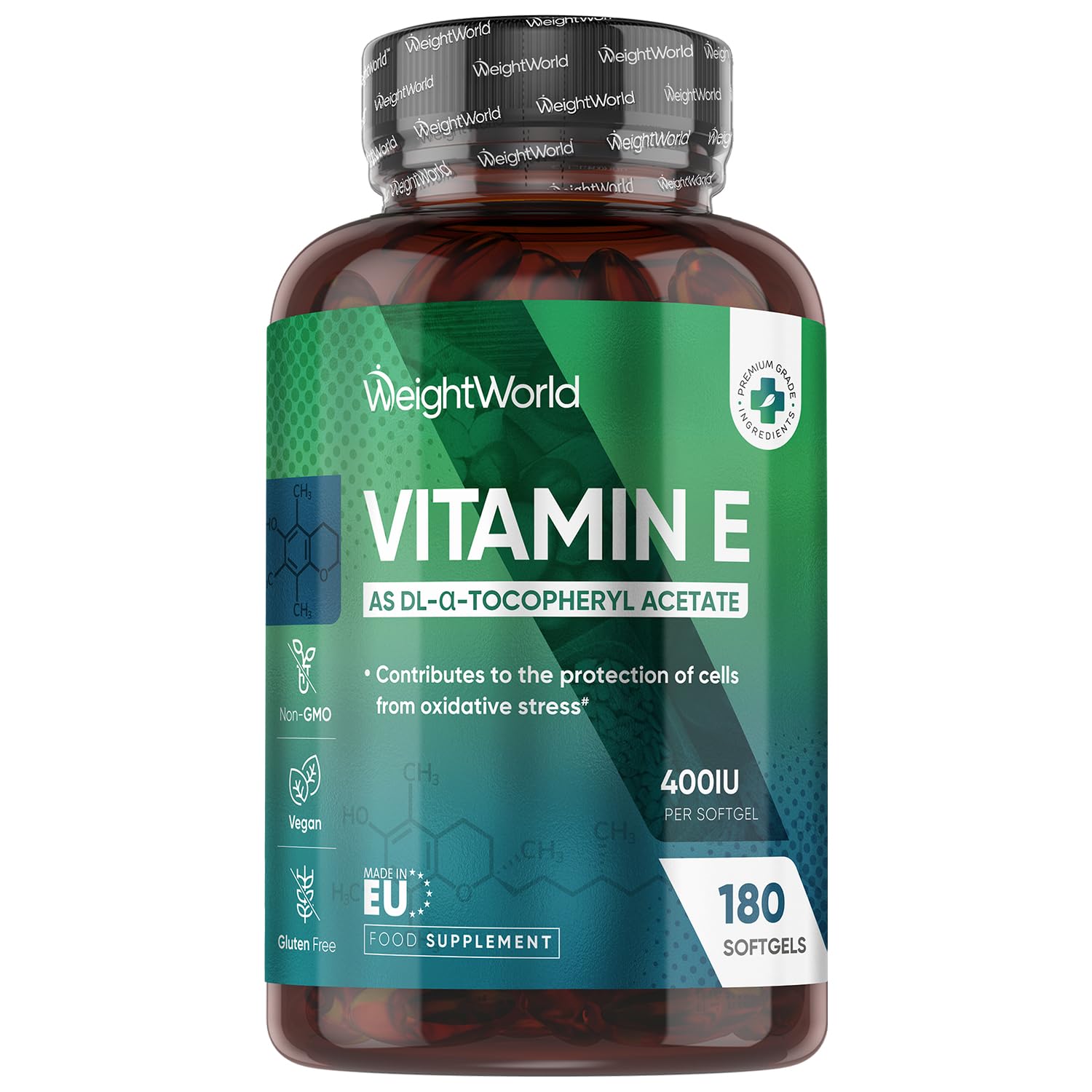 WeightWorld Vitamin E 400IU (Advised Intake) | 180 Vegan Softgels | 6 Months Supply | Vitamin E Supplement | Natural Alpha Tocopheryl Acetate | Gluten-Free & Non-GMO | 1 Softgel a Day