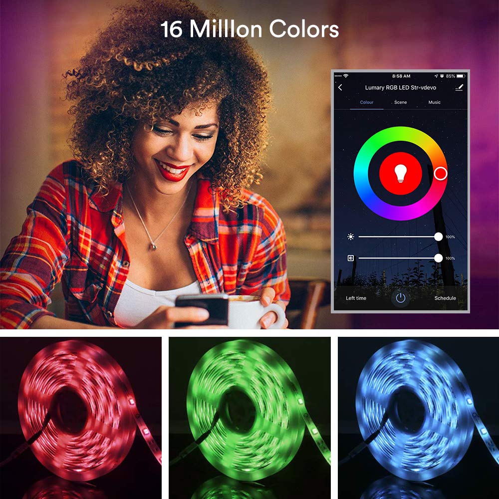 Lumary Smart WiFi LED Strip Lights 16.4FT IP44 Waterproof RGB 5050 LED Light Kit Works with Alexa Google Home IFTTT App-Controlled Music Sync 16 Million Colors No hub Required (RGB 16.4ft)