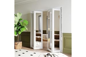 BARNER HOME Mirror Closet Doors, for 72" (Double 36") x 80" Opening, Full Lite Glass Panel Folding Door with Hardware Kits, Interior Bi-Fold Doors for Bathroom, MDF, White