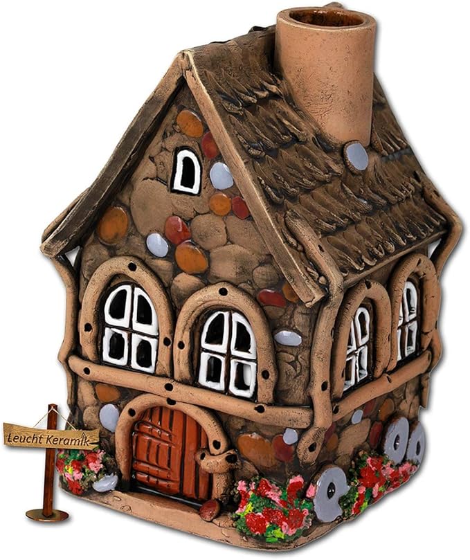 LeuchtKeramik Bauernhäuschen braun Deko-Lichthaus 12,5cm für Teelicht