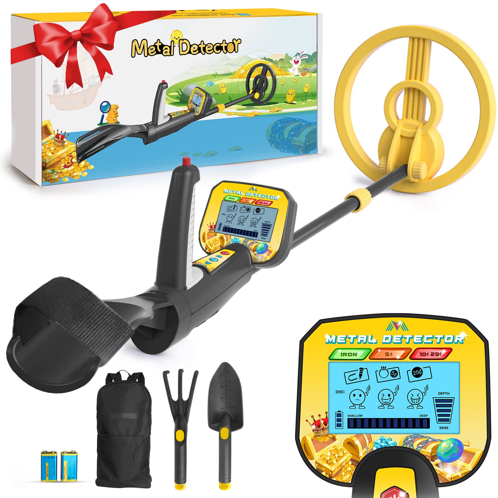Metal Detector for Kids, 7 Inch High Accuracy Adjustable Waterproof Junior Metal Detector with Discrimination & LCD Screen Indicators, for Detecting Coin, Gold, and Beach Treasures