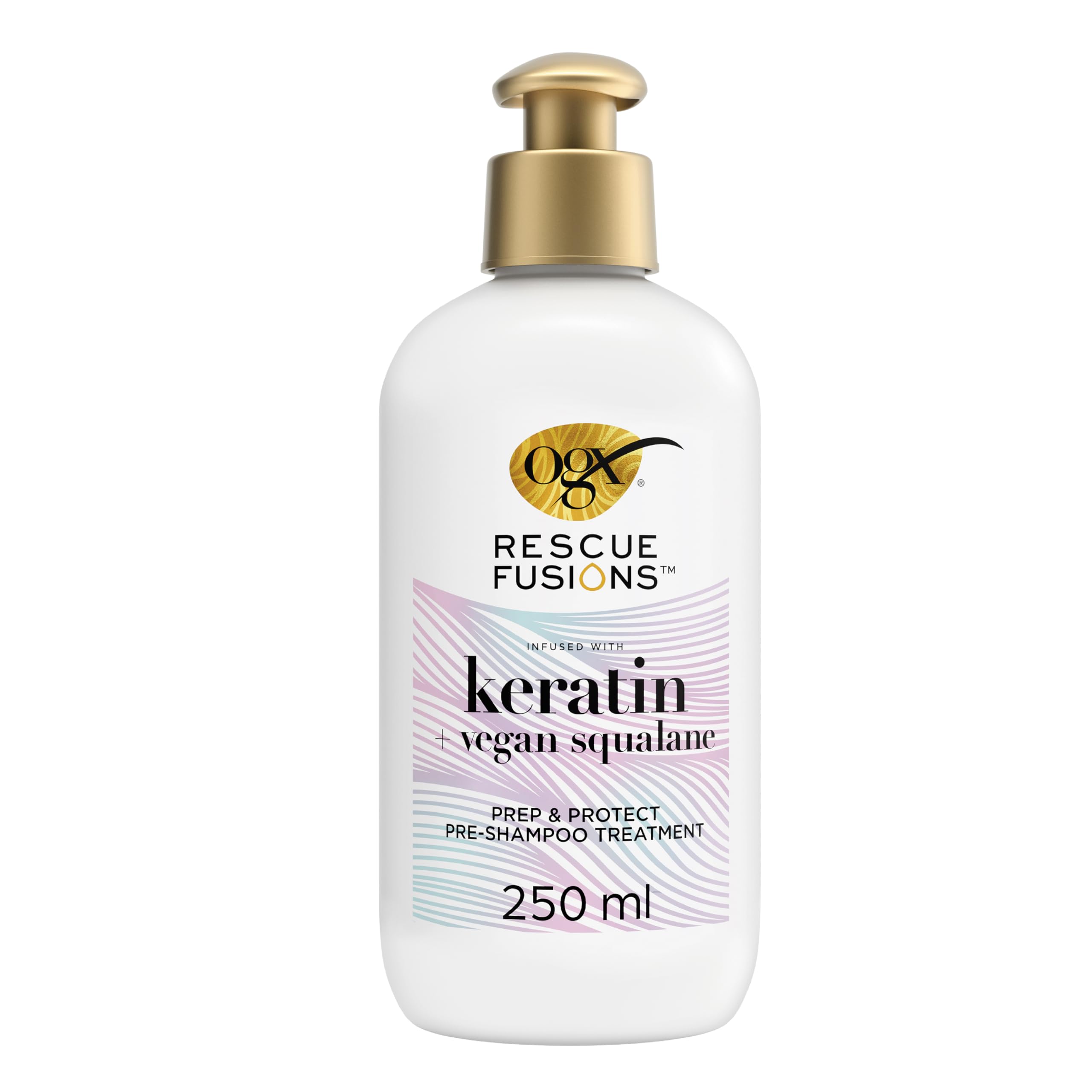 OGX Rescue Fusions Keratin with Vegan Squalane Prep & Protect Pre-Shampoo Treatment, Deeply Conditions, Strengthens & Reduces Strand Breakage to Visibly Repair Damaged Hair, 250ml