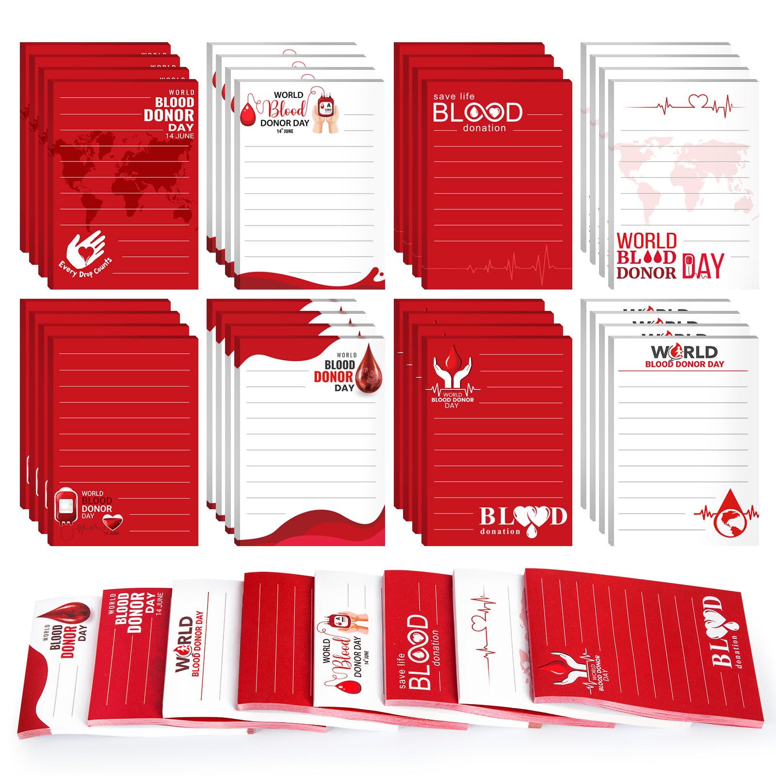 Photo 1 of 32 Pads World Blood Donor Day Sticky Notes Bulk World Blood Donor Day Self Stick Pads Stickers Note Pads Removable Easy to Post for Party Charity Favors Supplies