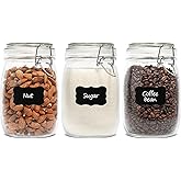 ComSaf Airtight Glass Canister Set of 3 with Lids 34oz Food Storage Jar Round - Storage Container with Clear Preserving Seal Wire Clip Fastening for Kitchen Canning Cereal,Pasta,Sugar,Beans,Spice