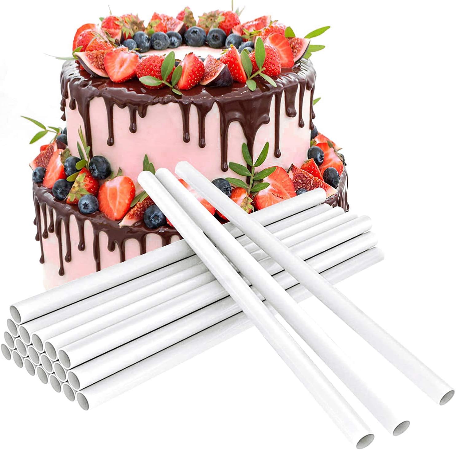 Plastic White Cake Dowel Rods Tiered Cake Round Dowels Straws Cake Stand Sticks for Tiered Cake Cookie Construction Stacking Supporting, 12 Inch Length