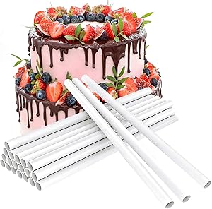 Plastic White Cake Dowel Rods Tiered Cake Round Dowels Straws Cake Stand Sticks for Tiered Cake Cookie Construction Stacking Supporting, 12 Inch Length