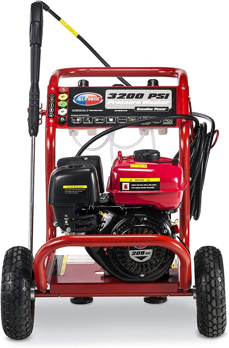 All Power America APW5118C 3200 PSI 2.6 GPM Gas Powered Washer w/ 30 ft High Pressure Hose for Outdoor Cleaning, C.A.R.B. Compliant, Black/Red