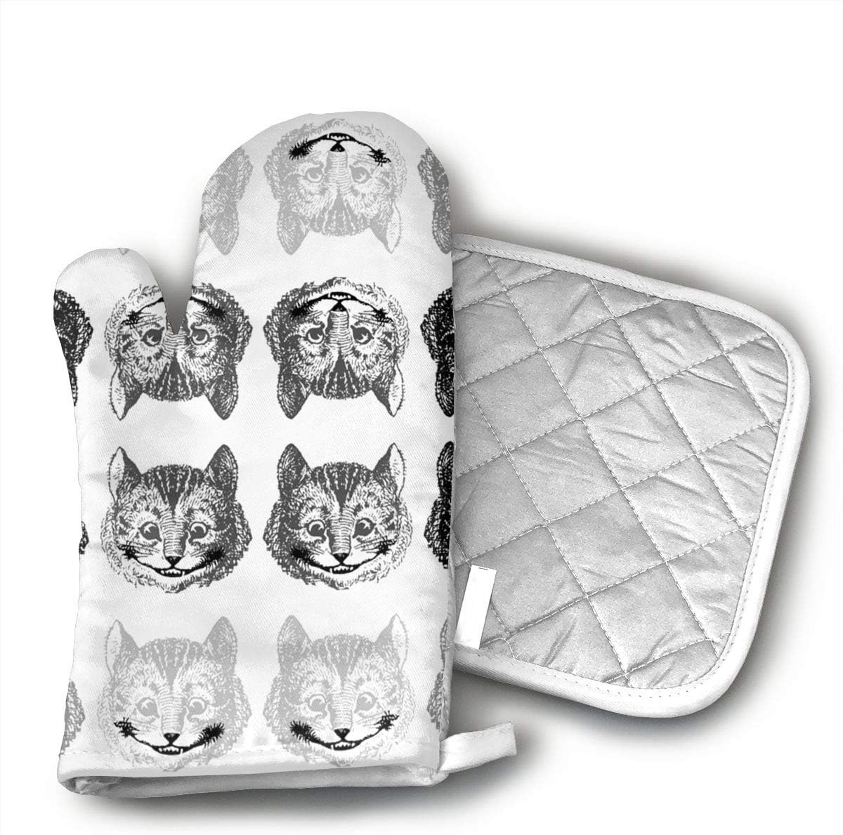 GUYDHL Unisex Oven Mitt and Pot Holder for Disappearing Cheshire Cat On White - 2 Pair