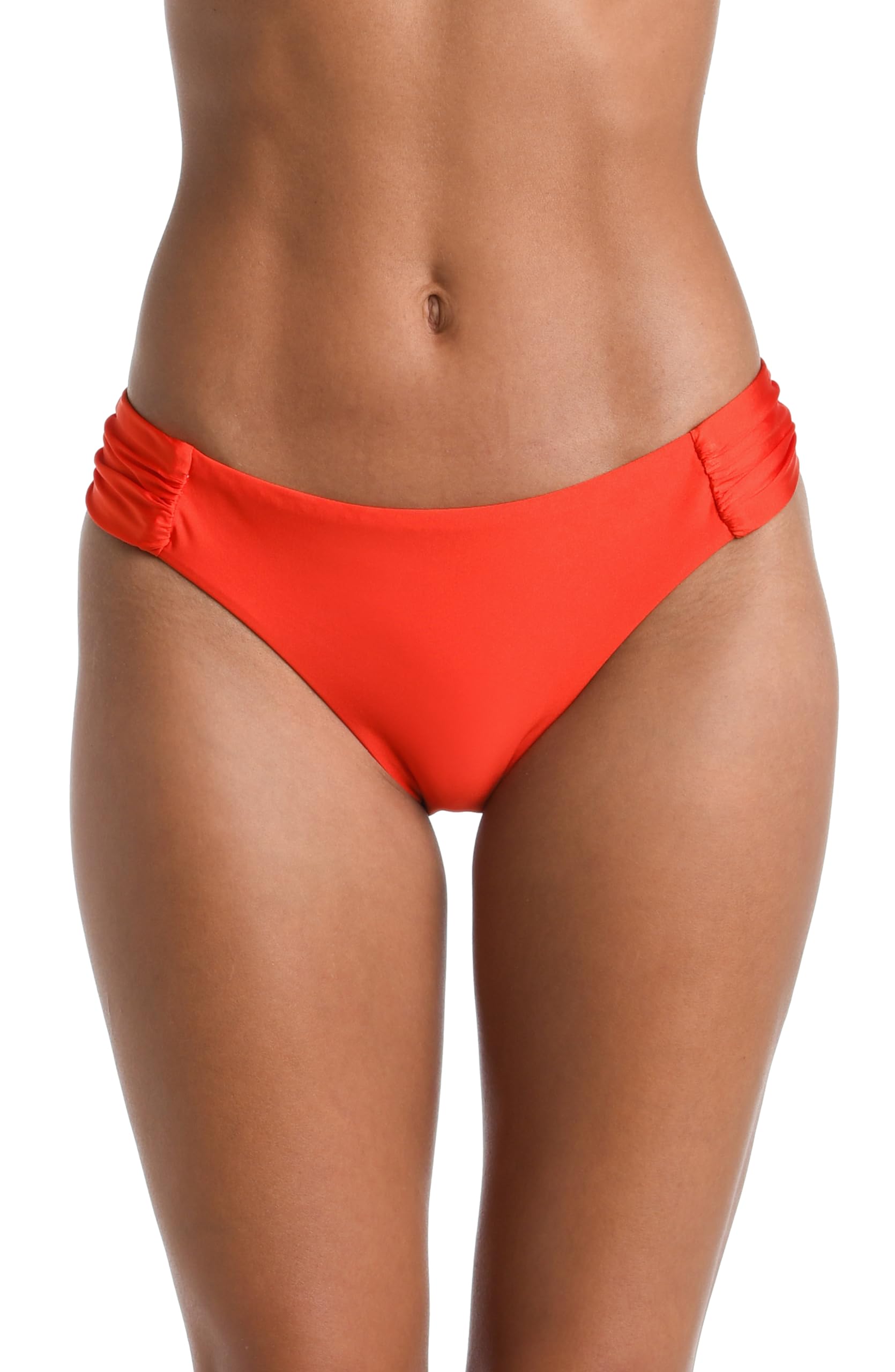 Sunshine 79 Women’s Standard Side Shirred Hipster Bikini Swimsuit Bottom, Flame//Sunshine Solids