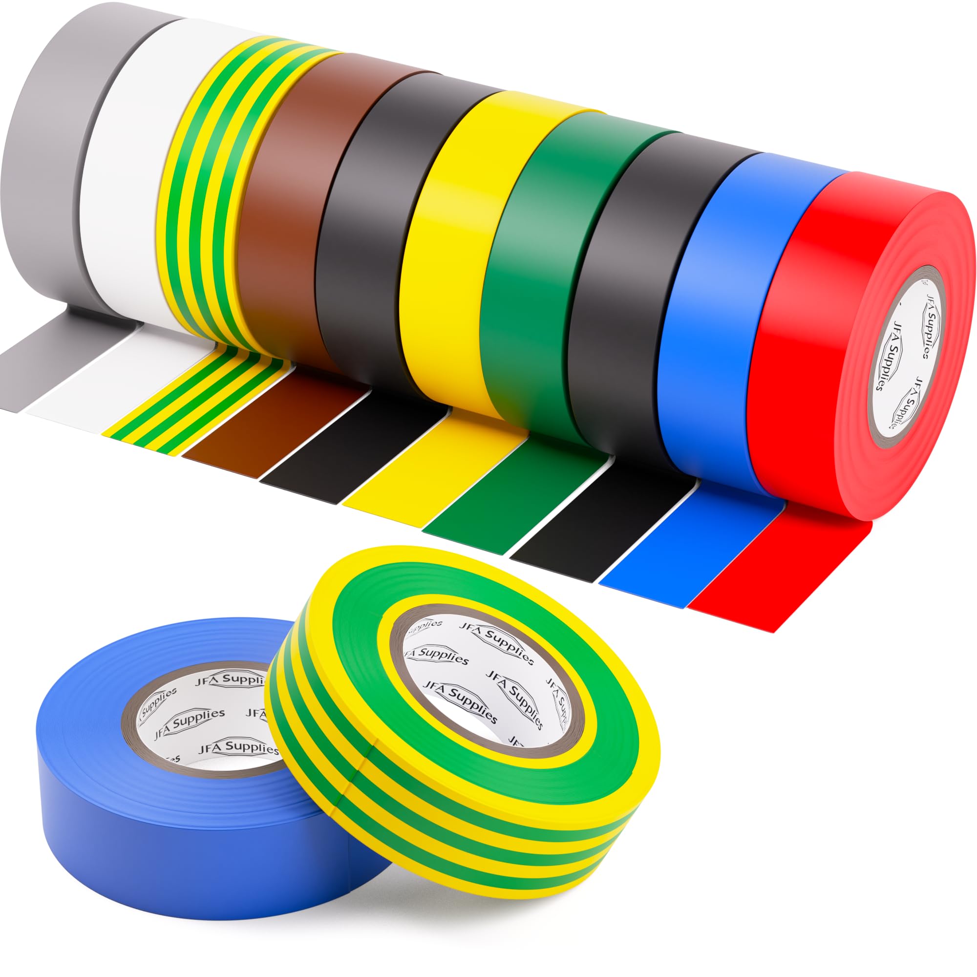 JFA Supplies Strong PVC Insulation Electrical Tape - Assorted Colours Pack of 12-19mm x 20m