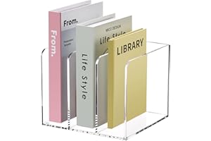 HeZone Acrylic Magazine Holder,Clear Desk Organizer with 3 Vertical Compartments,Magazine File Holder Sorter Rack Workspace Organizers for Home Office & Classroom(B5)