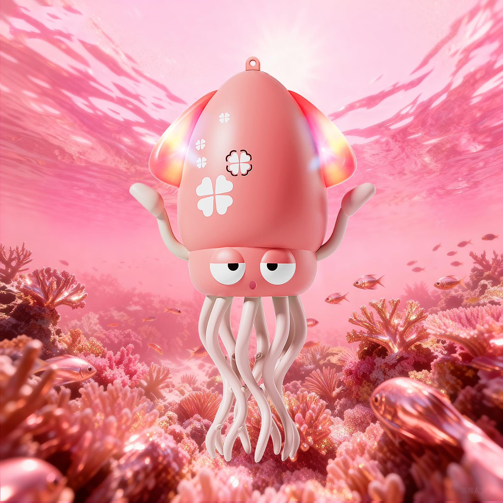 KJIXYUNG Dancing & Crawling Octopus Toy with LED Lights and Music - Automatic Swinging Musical Interactive Toy，Fun Birthday Gift (Red)