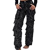 Tbahhir Womens Rhinestone Jeans, 2025 Trendy Cargo High Waisted Straight Leg Denim Pants Sparkle Shiny Trouser Fall