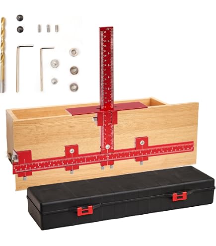 VNW 16-Inch Adjustable Aluminum Drilling Positioning Ruler Multifunction T-Square With Protractor And Storage Bag