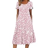 ZEAGOO Womens Casual Dresses for Summer Short Sleeve Flare Midi Dress Loose Flowy Beach Sundress