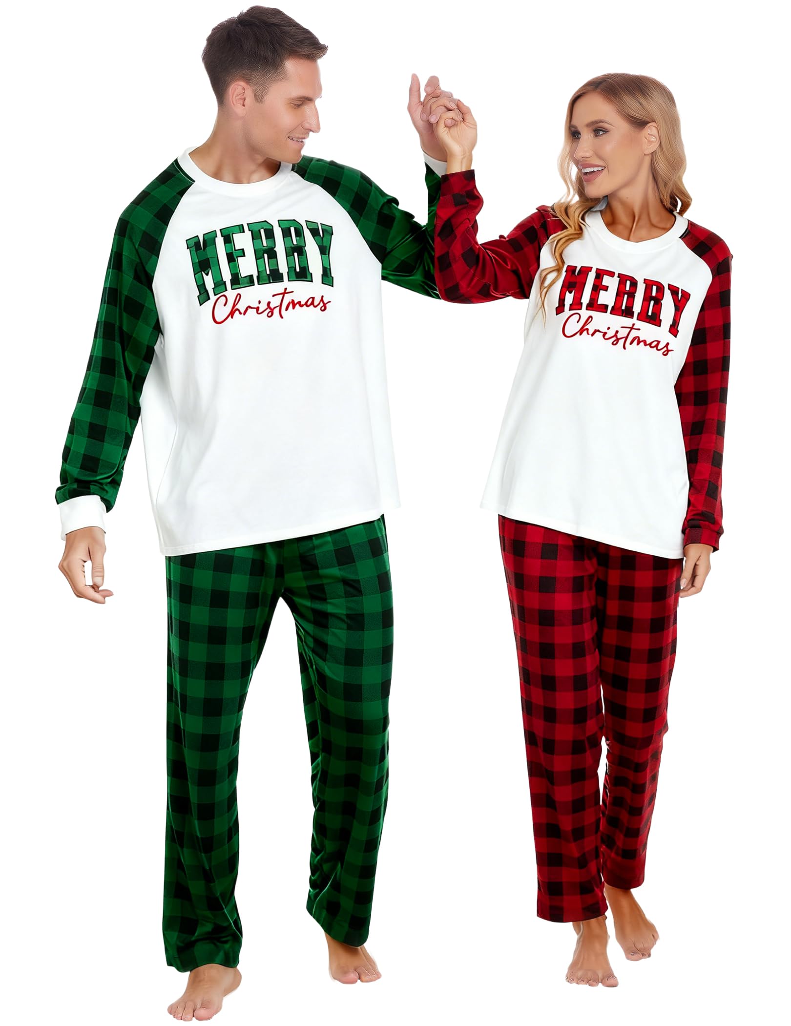 Photo 1 of 2XL-FAYALEQ Christmas Matching Pajamas for Couples Long Sleeve Xmas Plaid Soft Pullover Pjs Set for Men and Women Holiday One Set