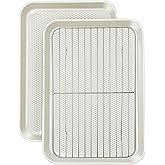 Ymiton 2-Pack 10x15 Jelly Roll Pan Baking Sheet Set with Wire Rack - Nonstick 0.8mm Thick Carbon Steel, Cookie Sheets for Baking, Dishwasher Safe, Warp Resistant, Oven Safe 450°F, Salted Gray