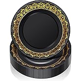 Gerrii 100 Pieces Black and Gold Paper Plates 10" Black Disposable Plates with Gold Rim Fancy Dinner Dessert Cake Plate for Guests Wedding Anniversary Birthday New Year Party