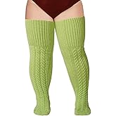 Wool Plus Size Thigh High Socks For Thick Thighs- Extra Long Womens Warm Cable Knit Over Knee Stockings Leg Warmers